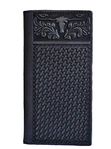Premium Cowboy Genuine Tooled Leather Longhorn Bifold Wallet in 2 colors.