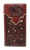 Western Genuine Leather Eagle Tooled Laser Cut Men's Long Bifold Wallet in 3 colors