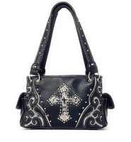 Premium Rhinestone Cross Cut Out Western Embroidered Concealed Carry Handbag in 5 colors