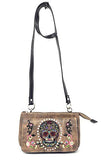 Western Sugar Skull Rhinestone Flora Embroidery Cross Wallet Cross Body Clutch Bag