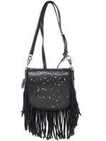 Western Genuine Leather Floral Tooled Fringe Womens Crossbody Bag 3 Color