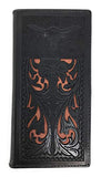 Western Men's Laser Cut Genuine Leather Longhorn Long Bifold Wallet