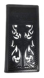 Western Men's Laser Cut Genuine Leather Praying Cowboy Long Bifold Wallet