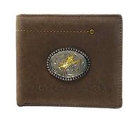 Western Suede Genuine Tooled Leather Men's Short Wallet in Multi Emblem