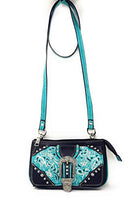 Western Rhinestone Flora Embroider Laser Cut Buckle Wallet Cross Body Clutch Purse