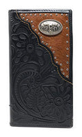 Western Tooled Genuine Leather Cowhide Cow fur longhorn Men's Long Bifold Wallet in 2 colors