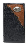 Western Tooled Genuine Leather Cowhide Cow fur longhorn Men's Long Bifold Wallet in 2 colors