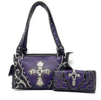Premium Rhinestone Cross Cut Out Western Embroidered Womens Concealed Carry Handbag With Matching Wallet in 5 colors