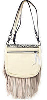 Western Genuine Leather Floral Tooled Fringe Womens Crossbody Bag 3 Color