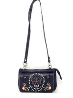 Western Rhinestone Embroidery Wallet Crossbody Clutch Bag Purse in Multi-Way