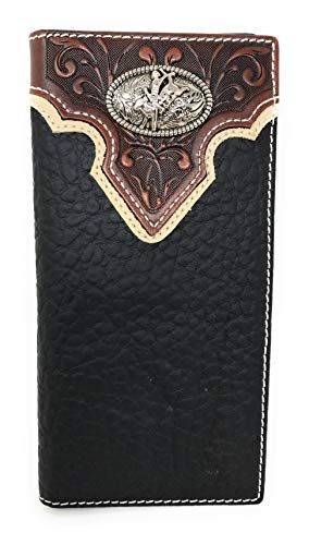 Western Tooled Genuine Leather Rodeo Men's Long Bifold Wallet in 2 colors