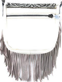 Western Genuine Leather Floral Tooled Fringe Womens Crossbody Bag 3 Color