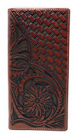 Western Genuine Leather Tooled Laser Cut Basketweave Men's Long Bifold Wallet in 8 colors