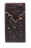 Western Genuine Leather Praying Cowboy Tooled Laser Cut Men's Long Bifold Wallet in 10 colors