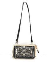 Western Rhinestone Embroidery Laser Cut Floral Wallet Crossbody Clutch Bag Purse in 3 colors