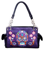 Western Women's Fashion Sugar Skull Embroidery Concealed Carry Handbag in 3 Colors G939WSUK-I