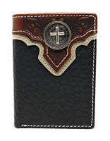 Western Tooled Genuine Leather Cross Men's Short Trifold Wallet in 2 colors