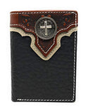 Western Tooled Genuine Leather Cross Men's Short Trifold Wallet in 2 colors