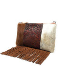 Handcraft Leather Western FloralTool Flora Cowhide Women Fringe Clutch Crossbody