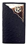 Western Mens Ostrich Genuine Leather Lone Star Long Cowhide Stud Bifold Wallet