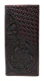 Western Genuine Leather Tooled Laser Cut Basketweave Men's Long Bifold Wallet in 8 colors