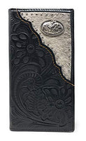 Western Tooled Genuine Leather Cowhide Cow fur Rodeo Men's Long Bifold Wallet in 3 colors