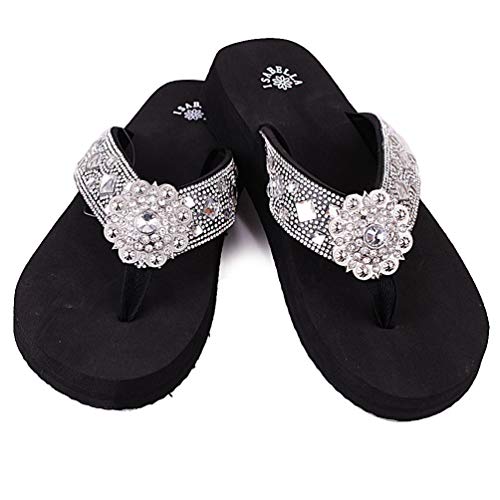 Premium Western Rhinestone Large Sun Floral Concho Blingbling Flip Flops S101