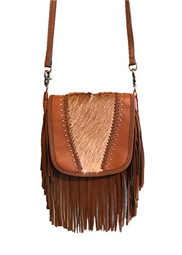 Handcrafted Genuine Leather Western Cowhide Womens Fringe Clutch Crossbody Bag in 3 Colors