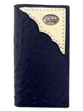 Western Men Ostrich Genuine Leather Praying Cowboy Long Cowhide Stud Bifold Wallet