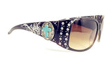 Texas West Sunglasses with Turquoise Agate Cross Concho and Bling Rhinestone Accents