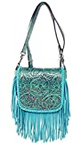 Western Genuine Leather Floral Tooled Fringe Womens Crossbody Bag 3 Color