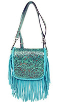 Western Genuine Leather Cowgirl Crossbody Messenger Fringe Laser Cut Purse Bag in 5 colors