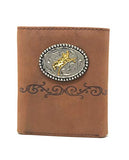 Western Suede Genuine Tooled Leather Men's Short Wallet in Multi Emblem