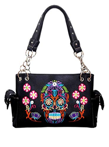 Western Women's Fashion Sugar Skull Embroidery Concealed Carry Handbag in 3 Colors G939WSUK-I