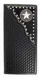 Western Men's Basketweave Genuine Leather Lone Star Long Cowhide Stud Bifold Wallet