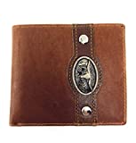 Western Genuine Leather Mens Metal Concho Longhorn Bifold Short Wallet 3 colors