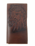 Texas West Genuine Tooled Leather Horse Rider Cowboy Bifold Long Western Wallet in 3 Colors