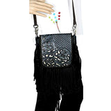 Western Genuine Leather Indian Head Cowgirl Crossbody Messenger Fringe Purse Bag in 4 colors