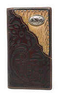 Western Tooled Genuine Leather Cowhide Cow fur Praying Cowboy Men's Long Bifold Wallet in 3 colors