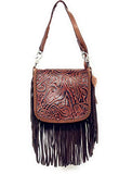 Western Genuine Leather Tooled Horse Fringe Women's Crossbody Bag in 2 colors