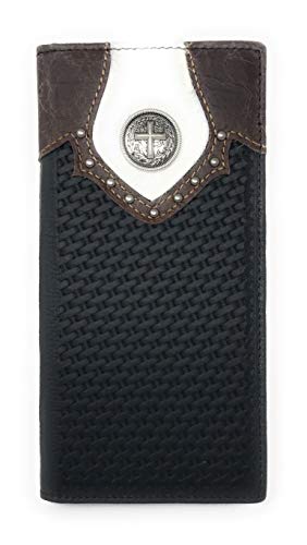 Texas West Men's Cow Fur Cowhide Genuine Leather Cross Basketweave Bifold Wallet in 2 Colors
