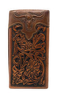 Western Genuine Leather Longhorn Tooled Laser Cut Men's Long Bifold Wallet in 6 colors