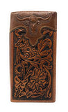 Western Genuine Leather Longhorn Tooled Laser Cut Men's Long Bifold Wallet in 6 colors