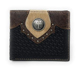Western Genuine Leather Cowhide Cow Fur Cross Basketweave Mens Bifold Short Wallet in 2 colors