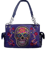 Western Women's Artistic Flora Embroidery Skull Concealed Carry Handbag in 3 Colors G939SUK-D