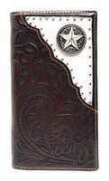 Western Tooled Genuine Leather Cowhide Cow fur Star Men's Long Bifold Wallet in 3 colors