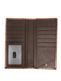 Western Men's Laser Cut Genuine Leather Praying Cowboy Long Bifold Wallet