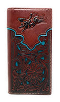 Western Genuine Leather Rodeo Tooled Laser Cut Men's Long Bifold Wallet in 8 colors