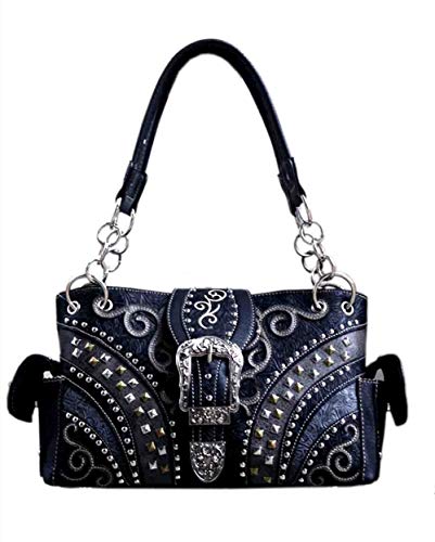 Western Rhinestone Rivet Floral Buckle Concealed Carry Handbag in 6 Colors GP939W168