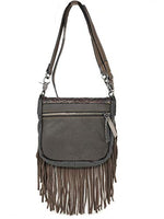 Western Genuine Leather Floral Tooled Fringe Womens Crossbody Bag 3 Color